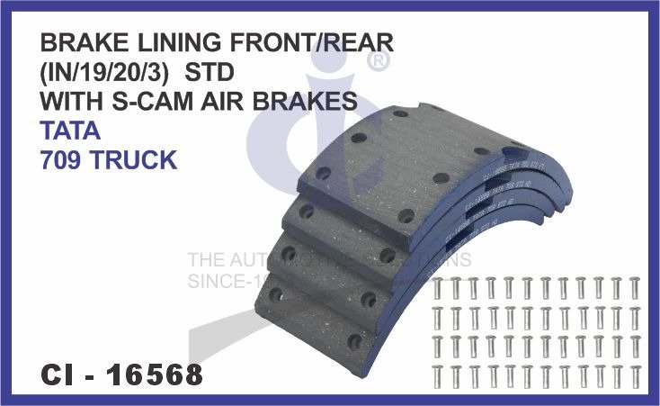 BRAKE LINING FRONT/REAR SET OF 4 PCS (IN/19/20/3) STD WITH S-CAM AIR BRAKES TATA 709 TRUCK
