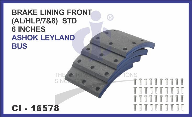 BRAKE LINING FRONT SET OF 4 PCS (AL/HLP/7&8) STD 6 INCHES ASHOK LEYLAND BUS