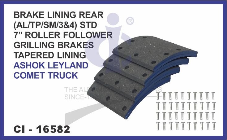 BRAKE LINING REAR (AL/TP/SM/3&4) STD 7â€™â€™ ROLLER FOLLOWER GRILLING BRAKES TAPERED LINING ASHOK LEYLAND COMET TRUCK
