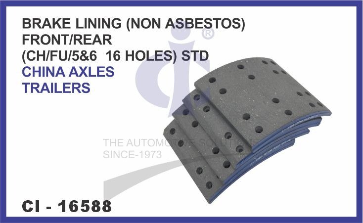 BRAKE LINING CHINA  AXLE TRAILER NON ASBESTOS  FRONT/REAR WITH 16 HOLES (STANDARD SET OF 4 PCS)